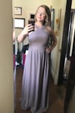 I love this dress. The color is beautiful. I'm usually a medium in clothes but after looking at the size chart I ordered a large and it fits pretty well! It looks good without a bra which is great! - Kylie H.