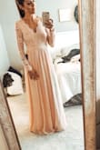 So in love with this dress. The quality of the dress and lace detail is awesome. Dress is long enough for me to wear heels, so if your shorter it will definitely need hemmed, but perfect for me! I ordered a Small and it fits like a glove. - Jordan T.