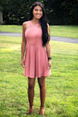 I purchased this dress to wear for a bridal shower. It fit perfectly and was very comfortable. This dress received many compliments. It was such a great buy. - Melissa F.