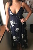 This dress was beautiful but too small in the chest. I had to safety pin mine. I would have re-ordered in a large if I had time. Overall I loved the dress. Ended up twinning on accident with a friend who bought it in black. - Chelsea W.