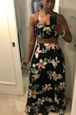 Bought it for night out in Maui.. skirt was a little big in the waist. I am usually a medium up top and large on bottom. I was most impressed how well the top fit. I'm a D cup needed no bra, and was very secure in it and the adjustable straps make it an even better fit up top..
Overall very happy - Nakeshia M.