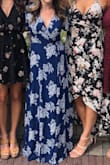 I wore this to a wedding over Labor Day Weekend and got so many compliments. It is a wrap dress and I think it would look flattering on just about anyone. When I first got it in the mail, it seemed a little bit long but ended up being the perfect length with heels. I hope I get another opportunity to wear this! - Rianna S.