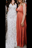 I ordered this dress in a Small when I weighed 108 pounds. It needed to be taken in in the shoulders and a bit under the arms as the material would slide down my shoulders otherwise. 

I ended up gaining 10 lb. by the time of the wedding and after alterations I found the dress felt good but a tiny tiny bit snug in the waist/ribs. I think even if I was 120 lb. I'd still order it in a Small anyway because of how loose the shoulders were. I also had the first two layers hemmed up a little but kept it long in the back. The inside layer didnât need hemming. 

The material flowed so nicely and it was very comfortable. I loved the rusty rose and received a lot of nice compliments on the style and color. A flattering and gorgeous dress overall. I was nervous to order a bridesmaid dress online but this dress was perfect and Iâd recommend it to anyone who has time to do a few alterations as needed just in case. - Ashley D.