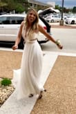 I recently wore this dress for my wedding shower. It was gorgeous and very comfortable. I had ordered a large size and the top was a bit too big. If you have a bigger bust it will fit perfect. The bottom is a bit see thru so I recommend wearing nude spanx underneath. Overall, AMAZING! - Morgan J.