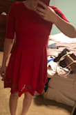 I was so excited about this dress but unfortunately the mesh panel makes the dress way too short on me...when I bend over you can easily see my underwear through the mesh. I bought a size small which otherwise fit snugly but very comfortably. I also thought there would be a little more flare at the waist but the way it hung was a little blah... not very slimming/flattering on my body shape. If not for the mesh being too racy I probably would've kept it, unfortunately I'll be returning it mainly for this reason. - Elyse K.