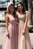 I wore this for a family event. I loved the fit and color. I did have it hemmed since I am shorter but it fit great. One downside is you can't wear a bra. - Dulce