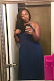 The cut of this dress is flattering. The navy blue was way too boring for me so I sent it back for the magenta. - Shelbi D.