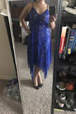 I ordered 2 colors: royal blue and burgundy => going to keep the royal blue and return the burgundy. Actually both fit me perfectly and both color are very gorgeous, however I love how the nude slip comes under the royal blue layer creates a perfectly colorful contrast => perfectly visual deception if you have quite big hip or kind of chunky >.< While the burgundy doesn't have the nude slip so it makes me look bigger than the blue one.
However, I do love the burgundy color, very sexy color. - Giang P.