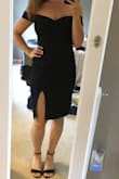 This dress made me feel like a million bucks. It's a thick stretchy material that holds up very nicely. I wore this to a wedding and had to sometimes pull the dress down a bit while dancing as the leg slit came up a bit a high. Another thing to note is that the straps are a bit constricting but that may be just for me. I usually wear a 4 in pants and dresses (sometimes a 2) and the small was perfect - Jessica B.