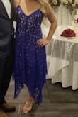 The color of this dress was the perfect electric blue, which is what initially drew me to check it out. I wore it to a friend's wedding and received so many compliments! I loved that the lace material was light and moved nicely, not like a lot of lace dresses that can be restricting. The only issue I had was the straps didn't stay in place all night; I had to keep pulling them back onto my shoulders. Other than that, I'd definitely recommend this dress to anyone thinking about purchasing it! - Miranda G.