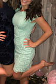 I love this dress! The color is unique and the fit is very flattering. I did order a Small instead of an XS because of all of the reviews recommending the next size up, and it fit perfectly!! The lace is beautiful and there is a stretchy slip underneath; you can tell this dress was well made and is great quality. One of the many dresses I've ordered from Lulu's, and definitely won't be the last!! - Grace D.
