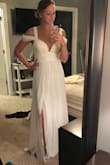 I absolutely loved this dress. I had a small surprise backyard wedding and this dress was perfect. I ordered a medium and it fit SO well in the waist. My bust isn't big so it was a little bigger in the chest but my seamstress just put cups in and it worked out great. Since it was in my backyard, I wanted to wear flats so the heel wouldn't dig in the ground so it had to be hemmed a little as well. Everyone loved it, I got so many compliments. - Stephanie G.