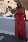 Love the color, the fit, the material is great, flows nicely! It was perfect for Santorini! Definitely need heels at 5'4"! Great price too! - Joan S.