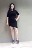 This is my favorite dress, hands down. The ruching on the side hides my little mom tummy and it is so easy to dress up or down. The round neck is very flattering for busty girls, and it's super stretchy so it had no trouble accommodating my (34G) bust, which can sometimes be a problem for me. The hem is flirty and cute. It's super comfy too. Buy it!!! - April H.