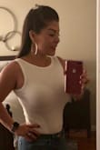 Absolutely LOVE this bodysuit! The material is soft & it's not too see thru. The buttons on the crotch can sometimes bug a little, but overall,  It's super comfy. I like that the back is high enough so I can wear a bra. Perfect to dress up or dress down. It was my first time ordering from Lulus and now I'm addicted. ;-) - Darlene F.