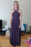 The dress is very tight in the chest, even without a bra. I'd advise anyone with a medium or larger chest to size up. Otherwise, it fits nicely. The color is absolutely gorgeous. The material wasn't what I expected (I for some reason expected it to be more of a cotton feel), but it is a very nice dress and the fit is true to size. The dress is extremely long. If I wore this, I'd definitely have to get it hemmed a few inches. - Olivia F.