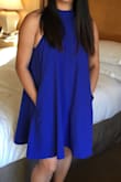 I absolutely love this dress! I usually am a size M but this dress was on sale and they only had a size S. I'm glad I took a chance on it because it fits perfectly! As an added bonus, it has pockets! The royal blue color is stunning. - Tuyen N.