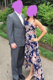 This dress is beautiful! I ordered a Small in the dress since reviews said it ran tight in the chest. I'm glad I did! The dress was very snug in the chest and waist, but held everything in well. Since you can't wear a bra, I ended up using lightly lined bra inserts (ones from a bathing suit or sports bra). Petals would have worked fine too. Plenty of room in the hips area with the flowy/loose fit of the bottom part of the dress. Aside from the top being snug, my only complaint was the length of the slip under the dress. It hardly covered my booty. Either way, I loved how the dress looked for the wedding I was attending! Beautiful, modern, and on trend. - Jennifer B.