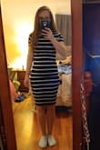 Overall I love this dress. The material is nice and lined but not think. Usually I get an x-small in bodycon dresses but this time I decided to get a small and I am glad I did. The only part I have an issue with is how tight it is around my knees/thighs. It is not super tight or a deal breaker just a little annoying at first. I an glad I went with the small. - Amanda B.