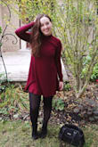 I love this dress for fall. I usually pair it with tights and ankle boots or over the knee boots and eat compliments every time! The color is a beautiful deep burgundy red that looks amazing for fall. It is slightly over sized but I really enjoy that look this time of year! - Jamie G.