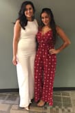I wore this jumpsuit for my bridal shower and it was a total hit. I got so many compliments! The fit was perfect, I was torn whether to order a Med or Lg and I'm glad I stuck with a Med. Suit is lined and not see through at all. Pair with some Spanx and a sticky bra and you're good to go! I was very happy with my purchase! - Marissa C.