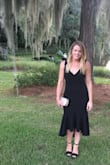 Purchased this dress for a formal wedding. It fits true to size and the fabric gives just enough, so its very comfortable. The fabric washes well and holds its shape! Danced for hours, ate ALL the food and received many compliments. Definitely buy this dress!! <3 - Brittany S.
