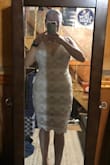 I originally ordered a medium, since this is what size I normally am, it was way too tight and would not zip. The large fits perfect!! I am usually a size 8. - SARAH H.