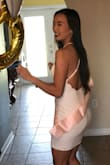 I wore this for my bachelorette and it was absolutely PERFECT! I read up the reviews and I was very happy that what people said were mostly true. It fits like a glove and I absolutely love the quality of the dress! It's not thin so you don't have to worry about being see-through which is the most concerning usually with white dresses. I even wore shorts underneath the dress and you couldn't even tell. I got a lot of compliments on it that weekend so I definitely recommend this dress! :) - Jaewon L.