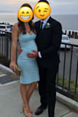 Wore this to a wedding 28 weeks pregnant and fit like a glove. I wore a size small and am currently 123 lbs! Its pretty stretchy! Love love! - Melina H.