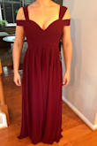 Was very surprised that this dress fit perfectly. I am broad chested so sometimes I have to size up but this fit perfect. I may shorten the straps a little to avoid too much cleavage but everything else was great. Length was perfect for a 3' heel and I'm 5'8" so plenty of length for most women. Color was true to the picture as well! - Kirsten Y.