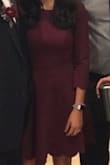Fits true to size. I' m 5'4" and ordered a small. Material is a little heavier, perfect for those fall weddings or events. Received so many compliments, happy with my purchase! - Sarah M.