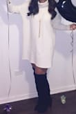 I bought this for my birthday in January and it was so comfy! I wore it with black over the knee boots and it was perfect! I got so many compliments on it. I love the cream color you can dress it any way you want! - Alyssa P.