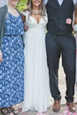 I did have the shoulders taken in, length was ok with heels. Only wedding dress I tried on I didn't have to wear spanks! Does snag so be careful with jewelry choices. - Christine B.
