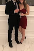 Wore this dress to an October wedding and could not have picked a better dress! I got so many compliments on the color and classy but still sexy style of the dress. I ordered a small and a medium and ideally would have been right in between, but went with the medium out of comfort. Perfect length and right amount of cleavage. Need this in every color next wedding season! - Kelsey O.