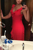 The coral color of this dress is amazing and I love the way the dress moves! Sadly I will be returning it for something slightly more formal for the event I am going to. This dress can be dressed down to be casual, or dressed up. - Olivia S.