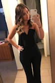 This jumpsuit is absolutely amazing! I was concerned because I have a small chest and larger hips, but it fits like a glove. I typically wear an XS in Lulus clothes. The reason I ordered a small was because XS is always too tight on my hips if it's a fitting piece. The best thing is getting compliments. :) Also, I'm 5'3" and wore 3 inch heels. There definitely was a little bit of extra fabric, but I didn't mind. - Meghan S.