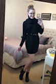 This dress is the perfect for those fall days that a getting a little chilly. Pair it with some tights and it's perfect for transitioning to winter! I love how it can be dressed up or down. The material is super cozy and most importantly isn't itchy. I have trouble finding dresses that are long enough and this hits at the perfect spot, mid-thigh. The sleeves hit right at my wrist so it is shorter than some long sleeves but isn't to short in my opinion. Overall a great staple! - Ashley M.