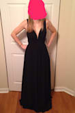 Will be wearing this as a bridesmaid in a couple of weeks. It's a bit long (probably need 3-4 inches hemmed WITH 3 inch heels on) but I already anticipated that being 5'2". Dress is very light and easy to move around in. Bodice is well fitted - I was worried I would be squished into it because I'm at the borderline between XS and S, but I think the small would've been too big on me. Very flowy from below the waist, so no need to worry about slips or spanks or anything not fitting around my hips. I'm wearing a normal bra in the picture (which I probably won't for the wedding) but it barely shows through. If you have a bra with a deep V it would probably be perfectly fine to wear with this! - Kim W.