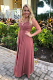 I needed a dress to wear to a formal wedding (so floor length) in Florida (so hot weather) in October (so fall themed) and this dress checked all the boxes! I got so many compliments! Fit me perfectly but had to tighten the straps to hold the top up! Only complaint is that the chest falls open slightly, like there is extra fabric -- but it's probably made for someone with a bigger bust! So I had to be careful with that, but otherwise no complaints! I wore 3 or 4 inch heels and the length was perfect! - Abbey C.