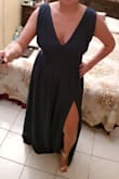 I love the dress, it fits beautifully, the leg slit gives a very sexy look. It is a little tight on the chest and it was a little long for me. Nice chiffon material and it was very comfortable. - Jenifer B.