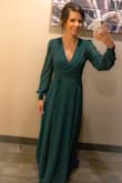 I ordered several dresses for a fall formal wedding and ended up going with this one. I was warm and comfortable the whole night and got several compliments. It just grazed the floor with 2 inch heels, so if you are shorter like me you may want higher heels or get it hemmed. I would also recommend garment tape to keep the top from gaping or sliding. Please note the sleeves are slightly sheer, kind of hard or tell in the picture! - Megan T.
