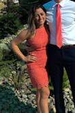 Loved this dress! Went with a small and it fit perfectly, was a little tight which made it pretty short when I sat down but overall fit great. Material is comfortable, color was perfect and true to pictures. - Rachel H.