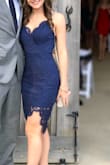 This dress fit totally true to size, and the lace was comfortable! I got a lot of compliments on it both at the wedding and from pictures. The straps are adjustable in the back, making a huge difference in the fit, because the back comes down to about mid-back. - Emily K.