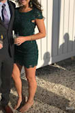 I originally ordered this dress in a large after reading the reviews, but it was way too big all around, so I express shipped a medium. It came in the day of the wedding I was attending & fit perfectly! It was so comfortable, and I got a ton of compliments on it. It was a tinyyy bit loose around the shoulder area, but I'm built smaller up there and larger on the bottom. - Angela T.