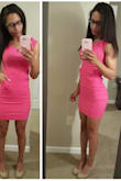 The pink on this dress is so vibrant! I bought it for the color. I've worn it to go out, and to my birthday dinner. Perfect occasions. It was a little tight & short, but I think it' still true to size. - Ashley R.