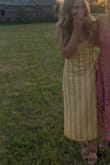 Got this dress for a ranch wedding. Was perfect as I didn't want something too formal, but still wanted to look nice. Was perfect for a summer wedding but I have been wearing it as it gets a little cooler with a jean jacket over it. It does wrinkle when you sit which is the only downfall. - Madeline E.