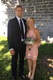 I wore this dress as a bridesmaid and I love it. The color is blush and the fit is stretchy. Love the lace and the ribbon detail. Very nice! - Nicole L.