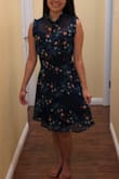 What a beautiful dress! I'm so pleased with the fit, look, and length! The sheer neck part drops a little bit low so you can see the top of my bra, but because the color is dark you can barely tell. I'll probably wear a black camisole with it, but it will still look beautiful. - Tracie K.