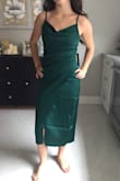 The top of the dress is beautiful. Fits around the waist. The bottom looked cheap and the seam is very noticeable along the perimeter. The slit was off and didn't fall in the right way. Since I'm short it looks a bit too long. - Teresa R.