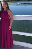 I am 24 and can say, this is my favorite dress I have ever put on/bought/wore EVER. I never wanted to take it off at the end of the night. There was not 1 bad thing I have to say about this dress (the only tip is having someone there when putting it/taking off on as the straps can get tangled). I wasn't pulling it up or fixing the dress at all throughout the entire wedding. The length for a 5'2'' person with normal 2'' heels was OUTSTANDING. I didn't need to get it hemmed at all it fell perfectly. Dancing was perfect as the dress was super light and flowed as you walk. The color for a September wedding with a little tan was fabulous and I paired it with some gold and cream long earrings. The amount of comments I received on this dress was too many to count and I felt beautiful. The straps in the back add some fun to it but still making it elegant. If I could give 1,000 stars I would. I tell everyone how much I loved the dress and it didn't show any flaws or a need to wear a bra because the fabric was excellent quality and nice you can adjust the long straps in the back. I can't wait to wear it again!!! - Jayne T.